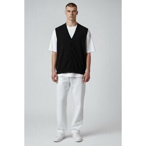 Piombo Men's Merino Wool Vest Sweater Sleeveless Solid Black Size Large NWT
